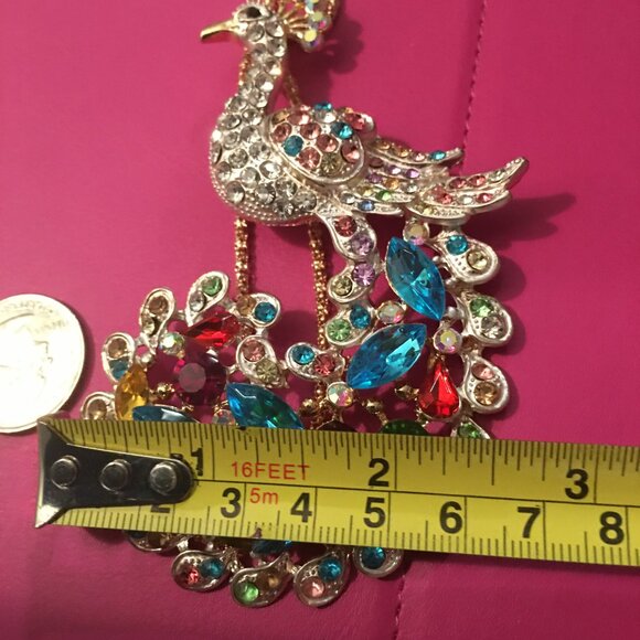 HUGE Colorful Peacock Pendant Necklace - NEW Drawer 6 - Picture 4 of 8